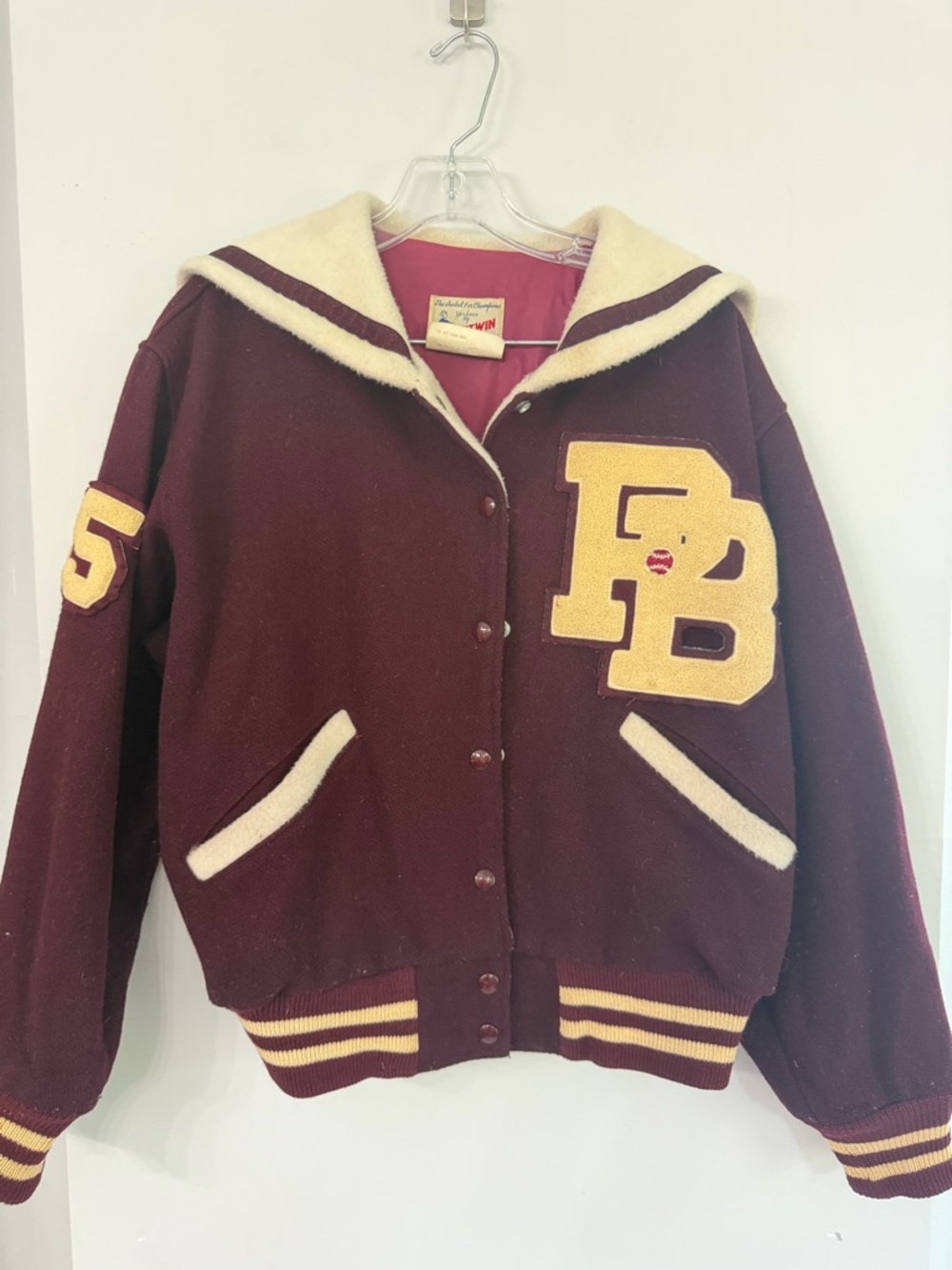 Vintage Varsity Letterman Cheer Jacket Excellent Condition Burgundy Womens Large